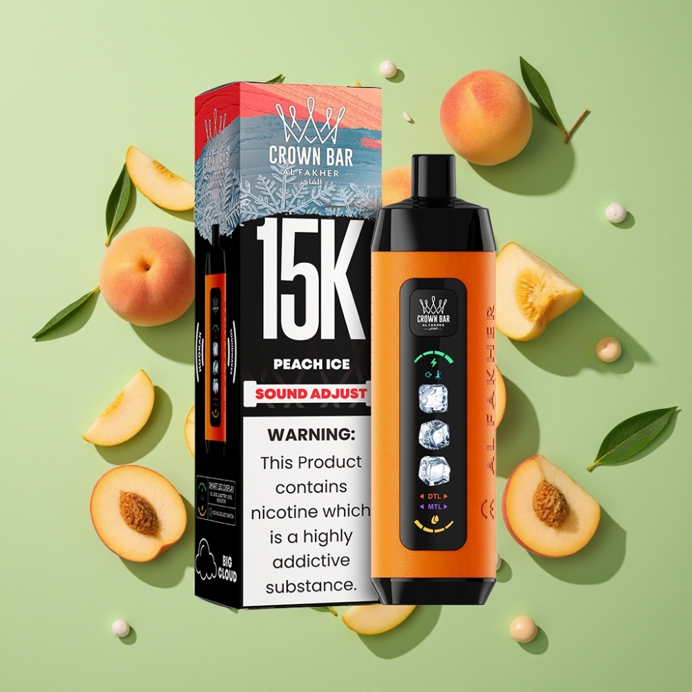 Al Fakher 15k Ice Adjust Clouds Wegwerp Peach IJs – 15000 Puffs – 22ml – Mesh Coil