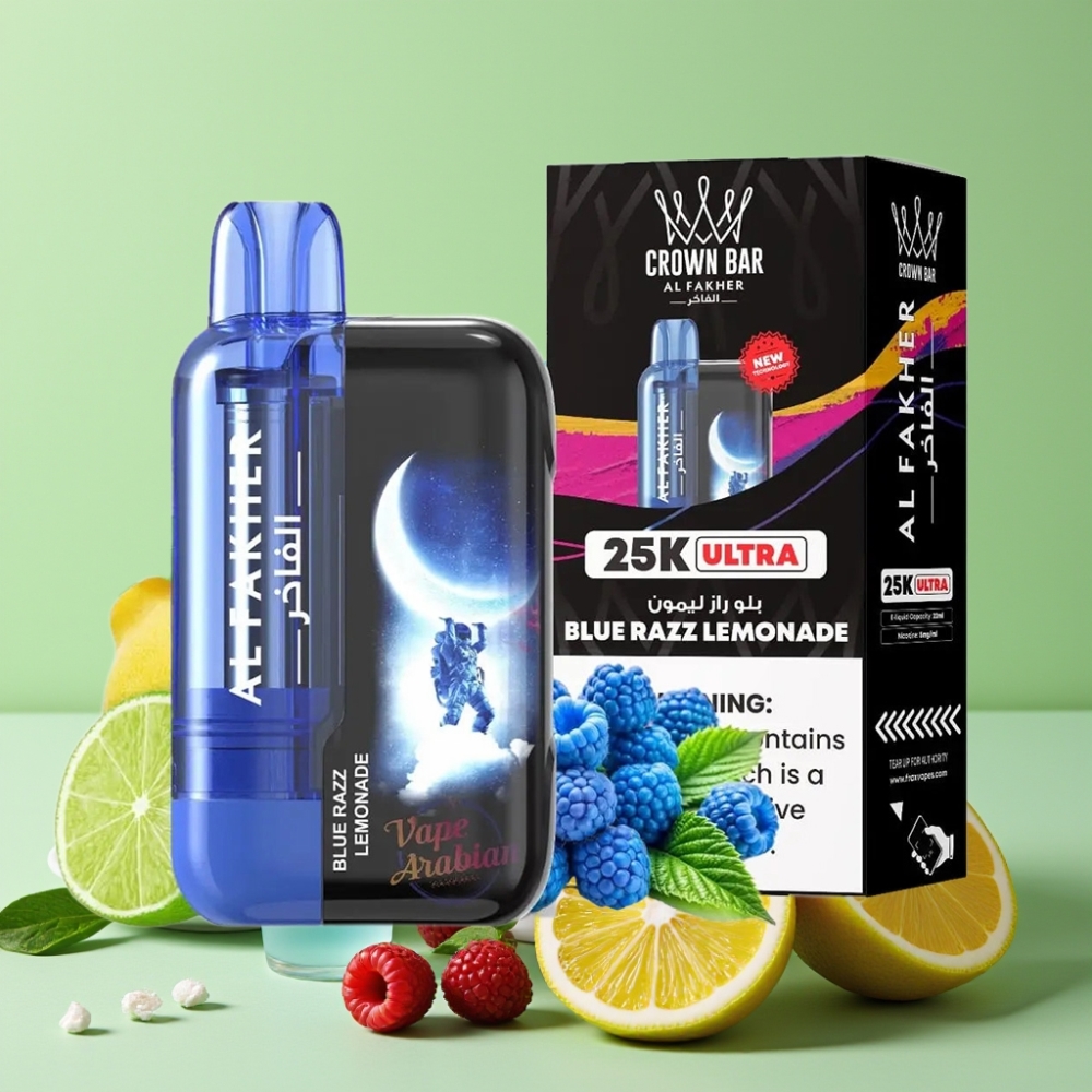 Al Fakher Crown Bar Ultra 25K Wegwerp Vape Blauwe Framboos Limonade 22ml 50mg