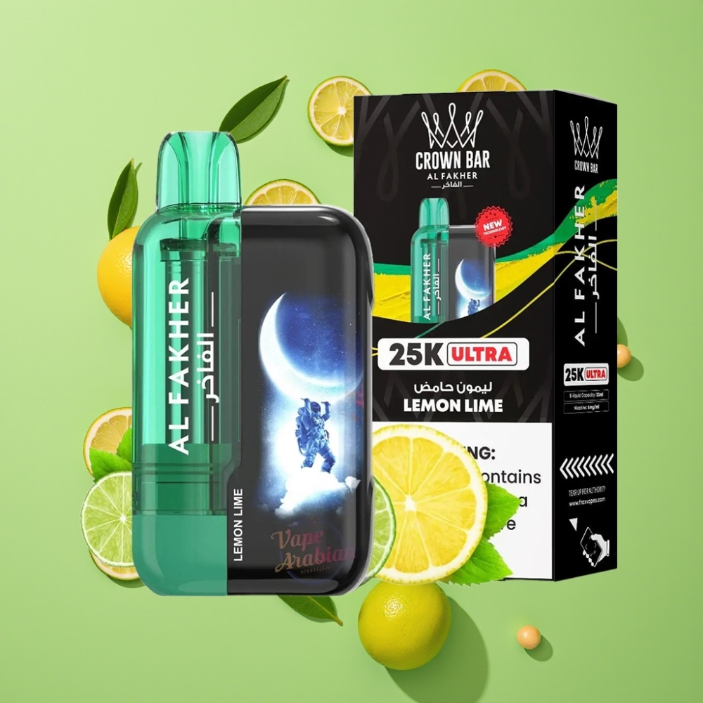Al Fakher Crown Bar Ultra 25K Wegwerp Vape Citroen Limoen met LED Display & Mesh Coil