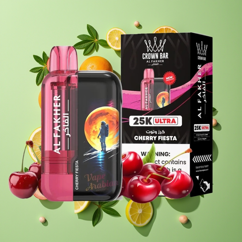 Al Fakher Crown Bar Ultra 25K Wegwerp Vape Kersenfeest 22ml Mesh Coil
