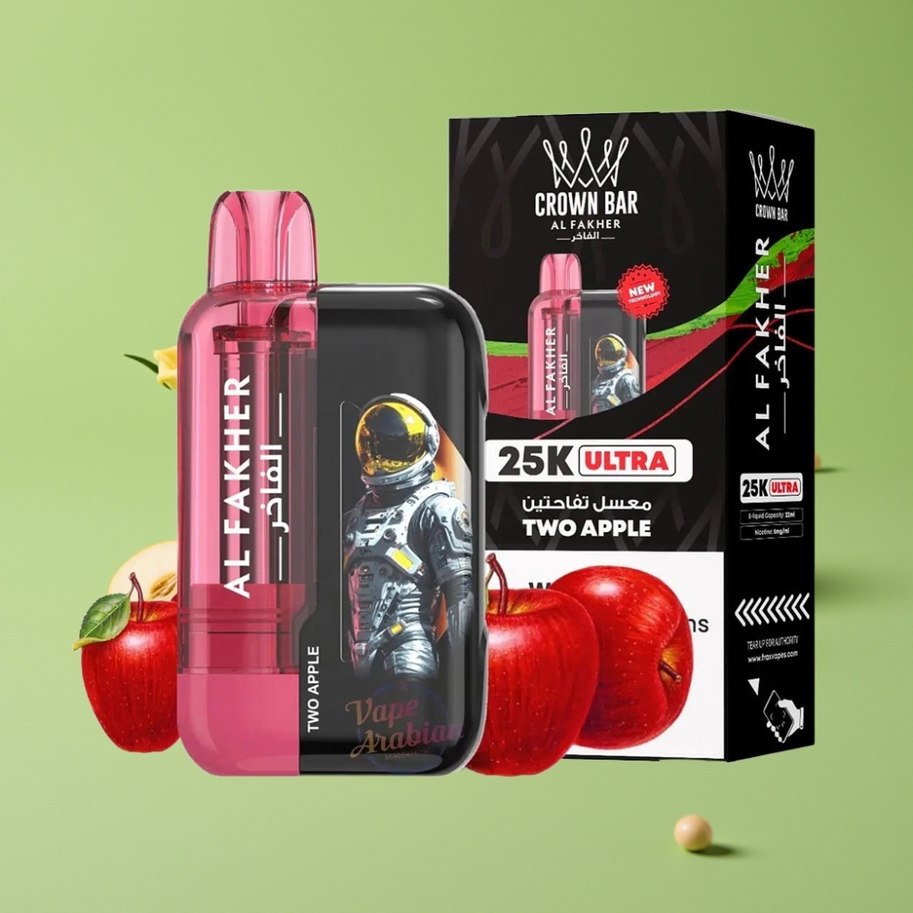 Al Fakher Crown Bar Ultra 25K Wegwerp Vape Twee Appel – 22ml, 50mg/ml, Mesh Coil