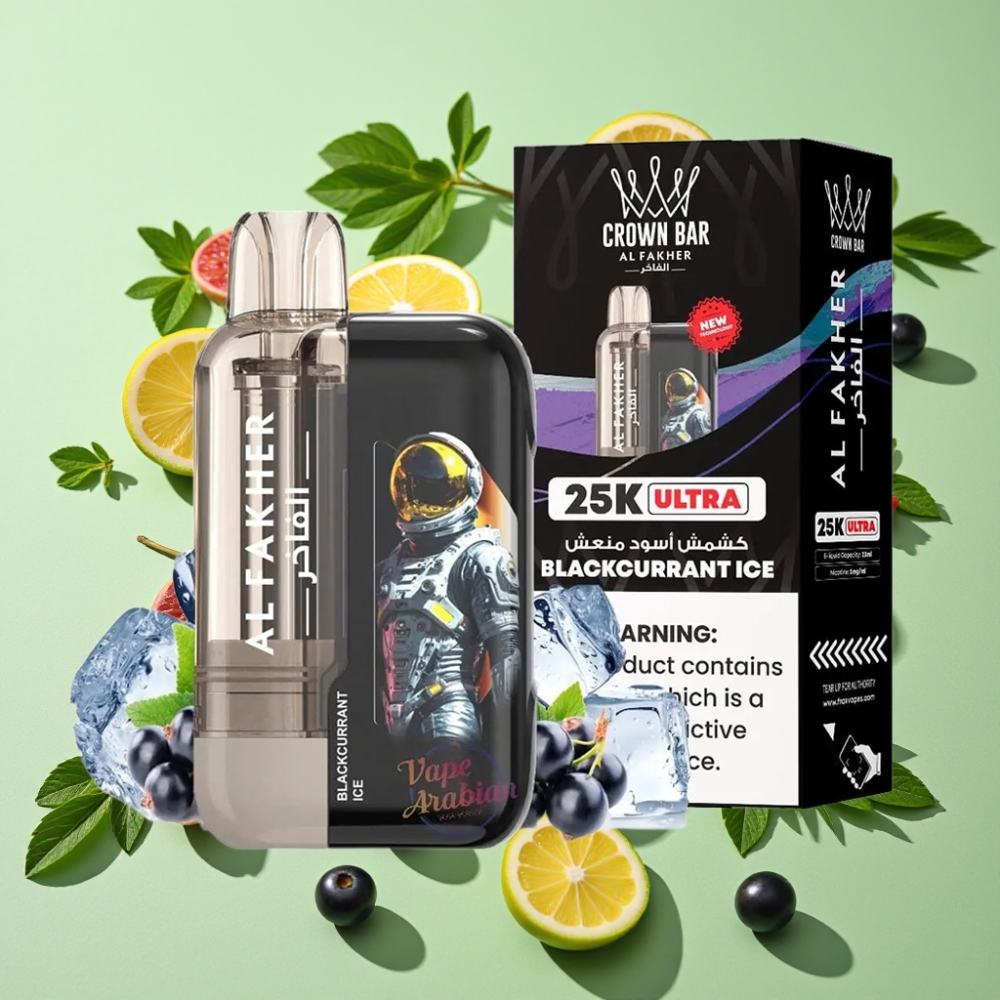 Al Fakher Crown Bar Ultra 25K Wegwerp Vape Zwarte Bes IJs met LED & Type-C