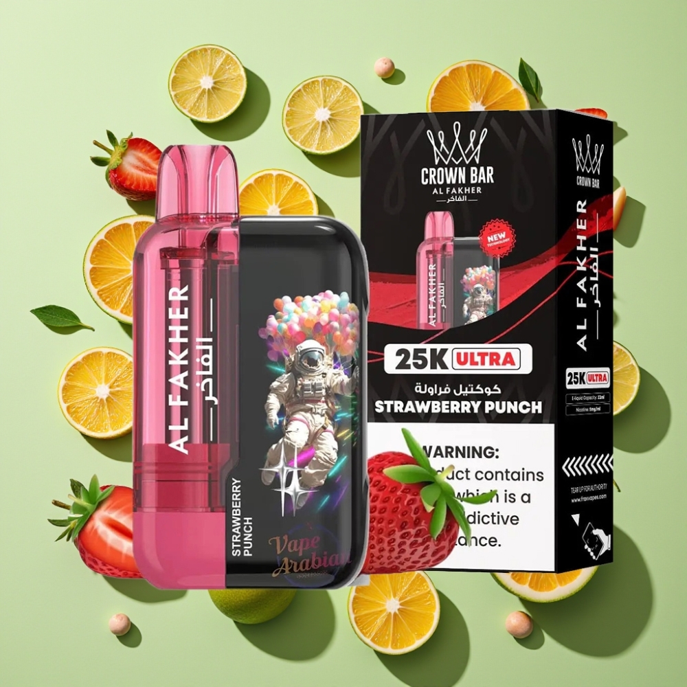 Al Fakher Crown Bar Ultra 25K Wegwerp Vape met Aardbei Punch & LED Display