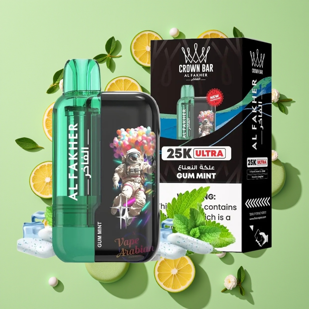 Al Fakher Crown Bar Ultra 25K Wegwerp Vape met LED Display & Type-C Opladen - Gum Munt