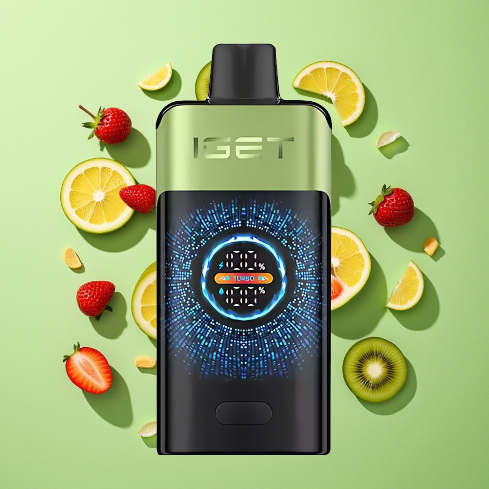 IGET ONE 12000 Puffs Wegwerp Vape Aardbei Kiwi IJs – 2700 mAh – Groot Gebogen Kleurenscherm