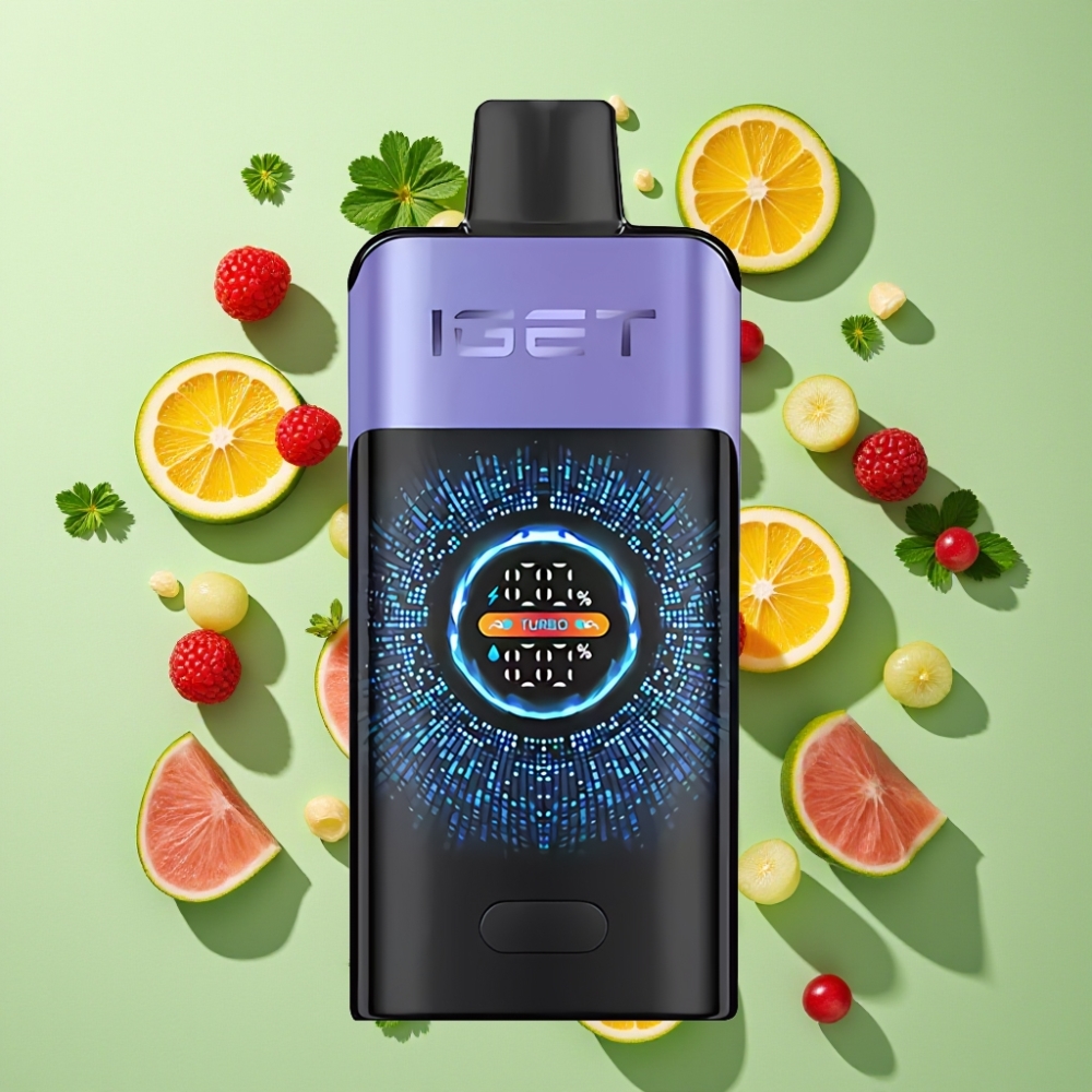 IGET ONE 12000 Puffs Wegwerp Vape Framboos Druif IJs – 2700 mAh, Dual Mesh Coil, Groot Scherm