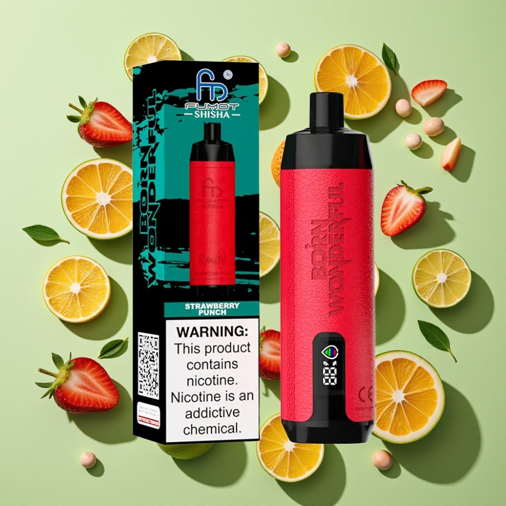 RandM Fumot Shisha 10000 Puffs Wegwerp Vape Aardbeien Punch 18ml 850mAh Type-C