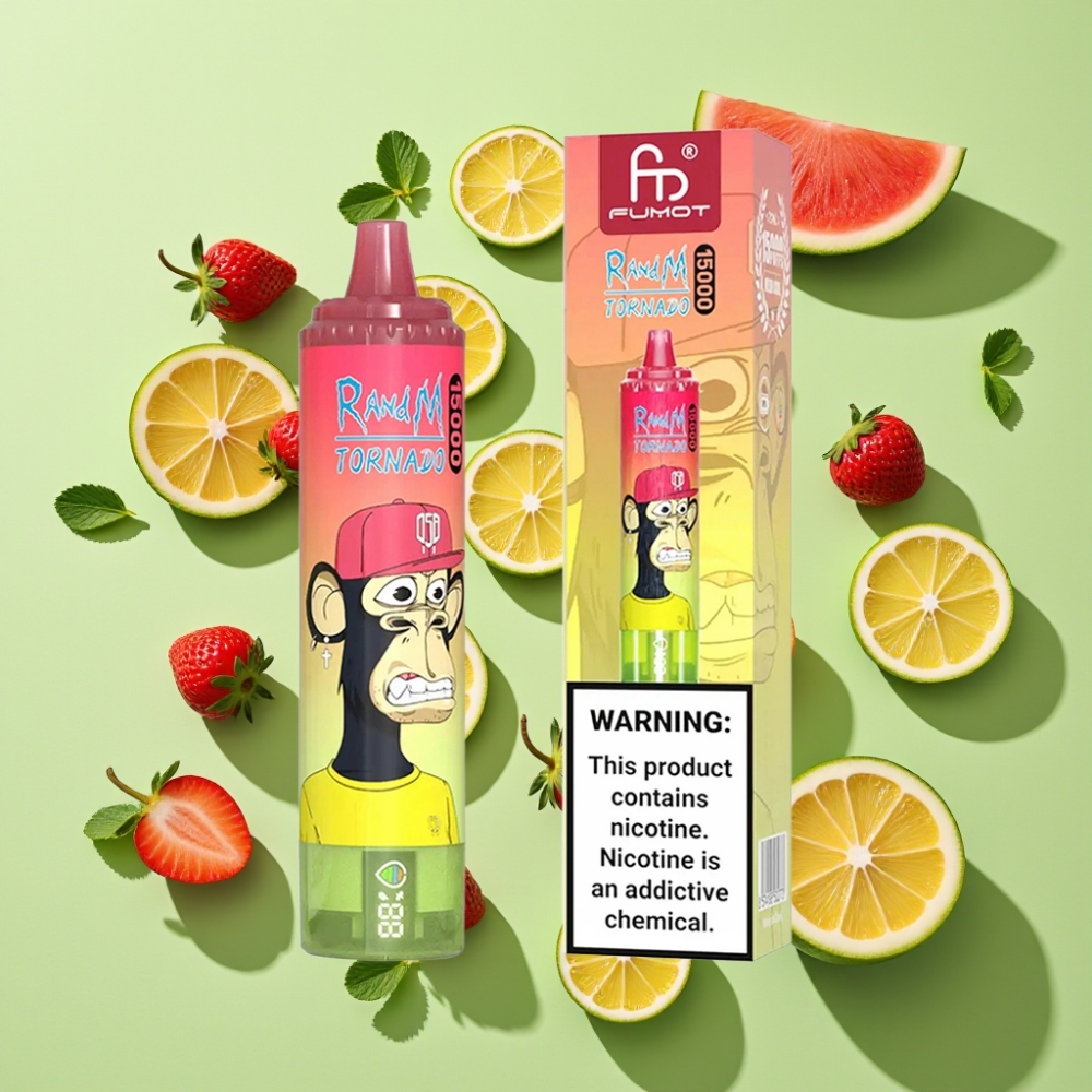 RandM Fumot Tornado 15000 Puffs 25ml Type-C Aardbei Watermeloen Limonade Wegwerp Vape