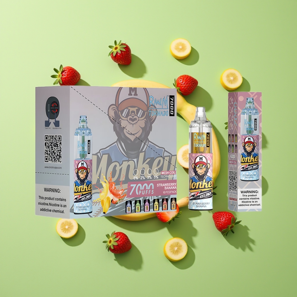 Fumot Tornado 7000 Wegwerp Vape 14ML Aardbei Banaan Mesh Coil Type-C Luchtregeling
