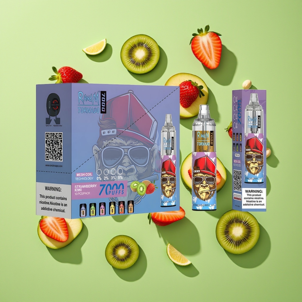 Fumot Tornado 7000 Wegwerp Vape 14ML Aardbei Kiwi Mesh Coil Type-C Luchtregeling