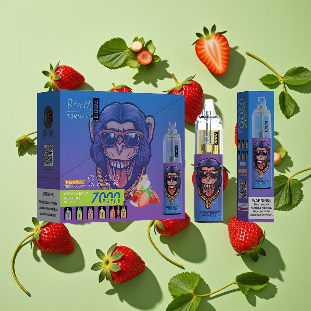Fumot Tornado 7000 Wegwerp Vape Aardbei Red Bull 14ML Mesh Coil Type-C
