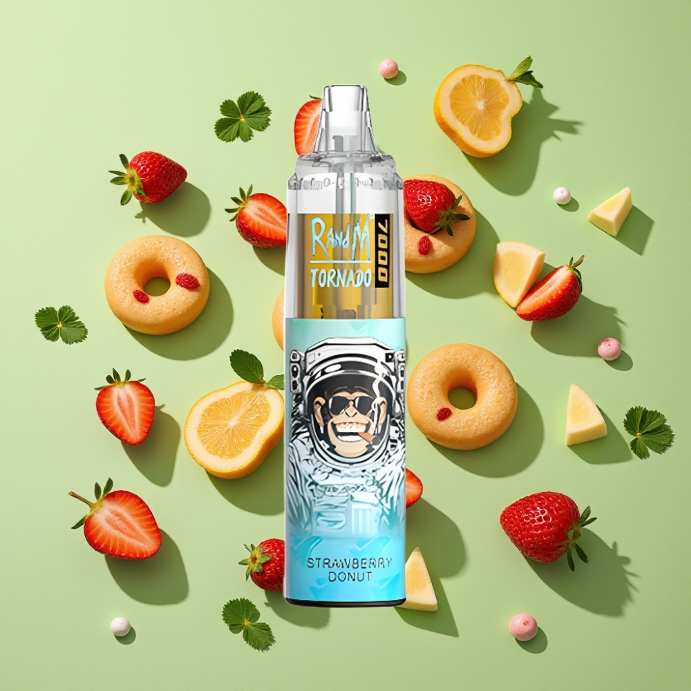 RandM Fumot Tornado 7000 Puffs 14ML Aardbei Donut Wegwerp Vape Mesh Coil Type-C