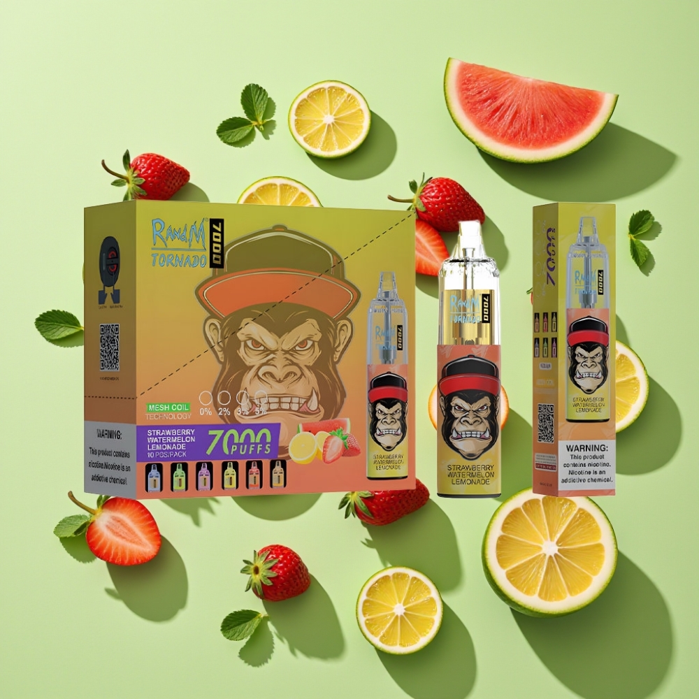RandM Fumot Tornado 7000 Puffs 14ML Mesh Coil Aardbei Watermeloen Limonade Wegwerp Vape
