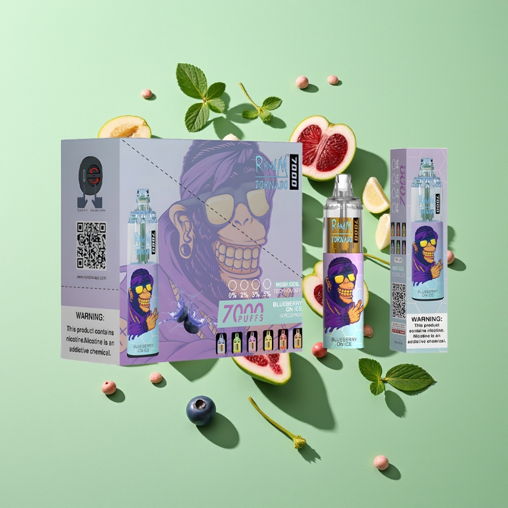 RandM Fumot Tornado 7000 Puffs 14ML Mesh Coil Blauwe Bes IJs Wegwerp Vape