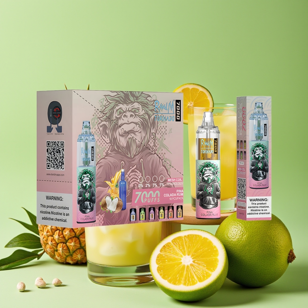 RandM Fumot Tornado 7000 Puffs 14ML Mesh Coil Pina Colada Rum Wegwerp Vape
