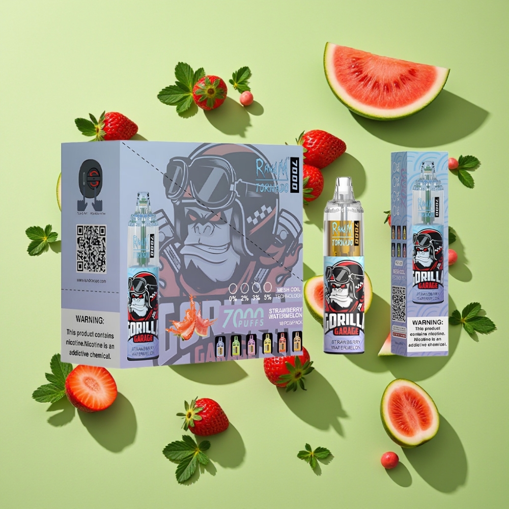 RandM Fumot Tornado 7000 Puffs 14 ML Mesh Coil Aardbei Watermeloen Wegwerp Vape