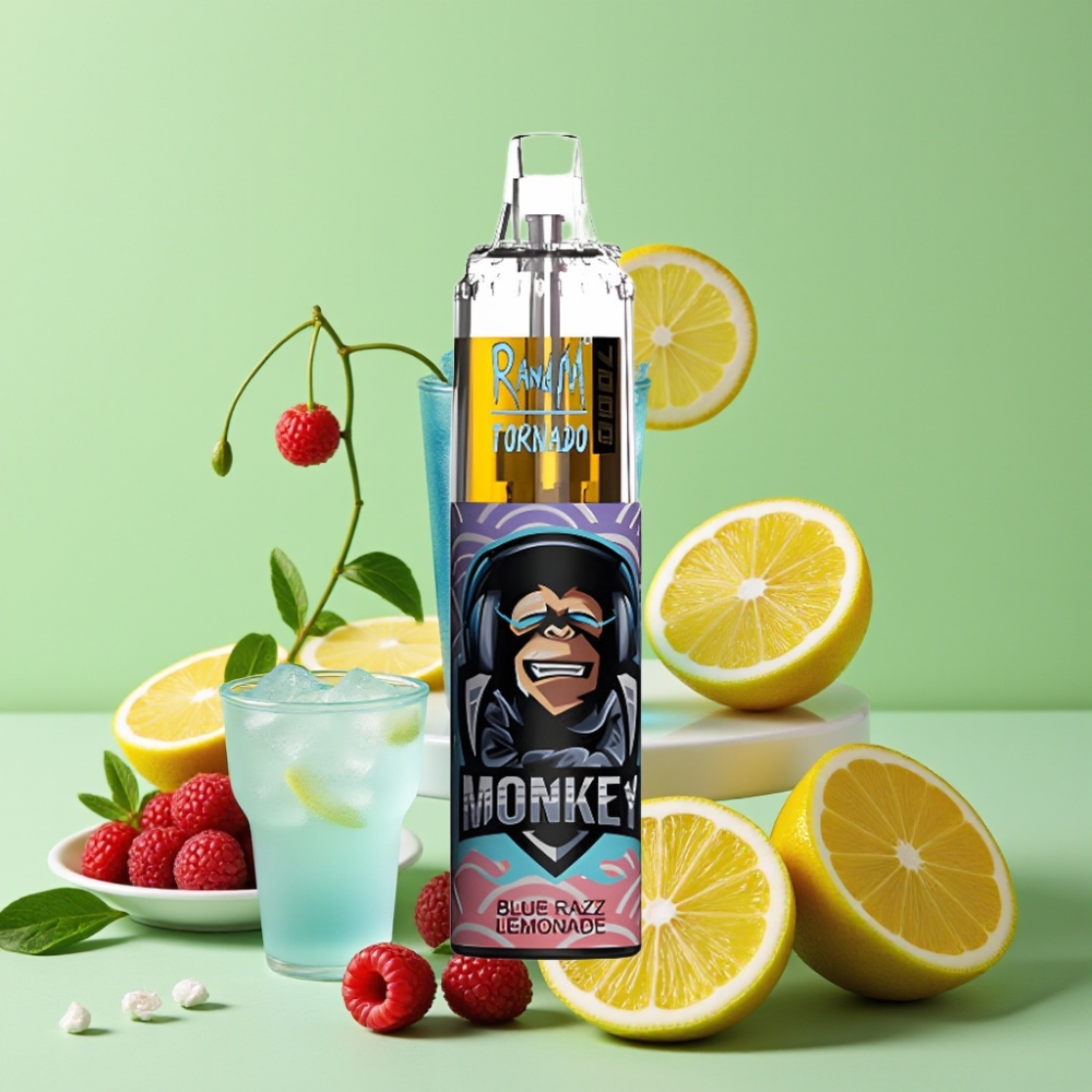 RandM Fumot Tornado 7000 Puffs Wegwerp Vape Blauwe Framboos Limonade Mesh Coil Type-C