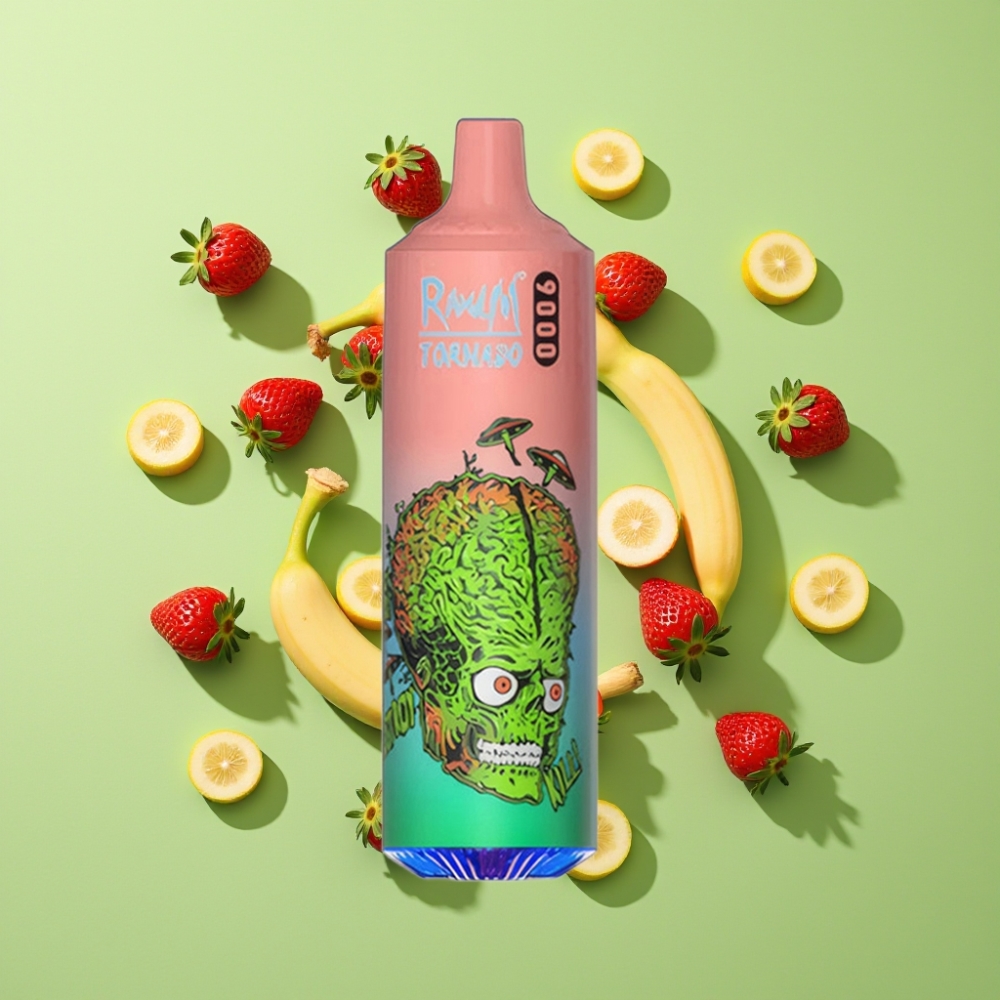 RandM Fumot Tornado 9000 Puffs Wegwerp Vape Aardbei Banaan (18mL, 850mAh)