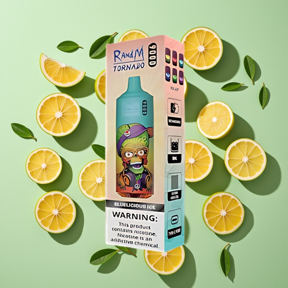 RandM Tornado 9000 Puffs 850 mAh 18 mL Mesh Coil Blauwachtig IJs