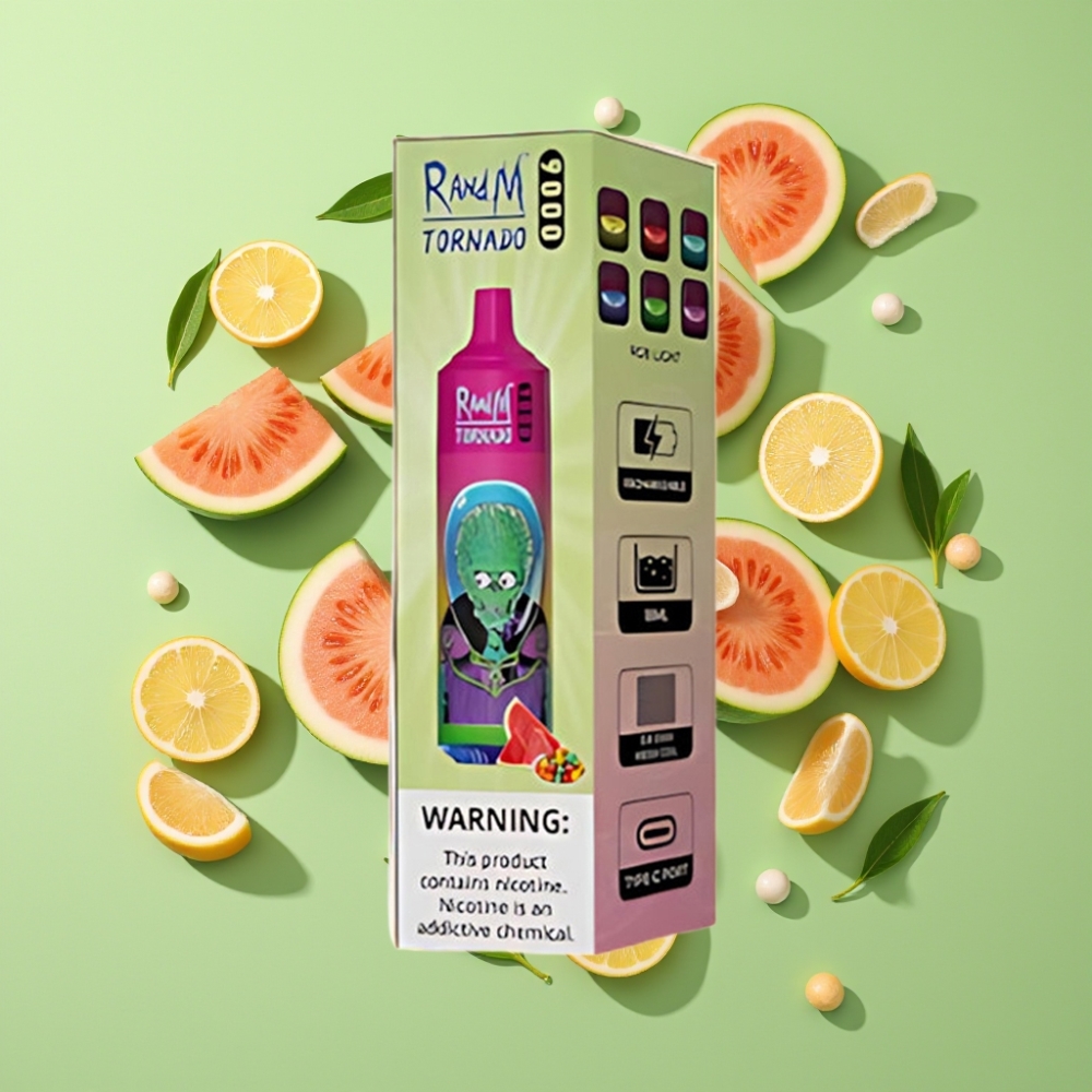 RandM Tornado 9000 Puffs Watermeloen Bubble Gum Wegwerp Vape 850 mAh 18 mL Mesh Coil