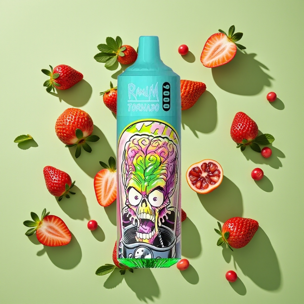 RandM Tornado 9000 Puffs Wegwerp Vape Aardbei Granaatappel (18 mL, Mesh Coil)