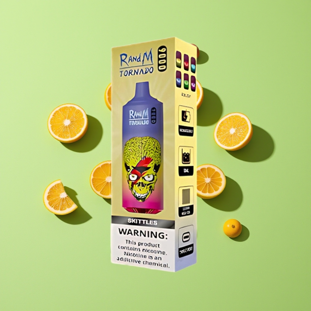 RandM Tornado 9000 Puffs Wegwerp Vape Regenboog (Skittles) 18 mL Mesh Coil RGB Display