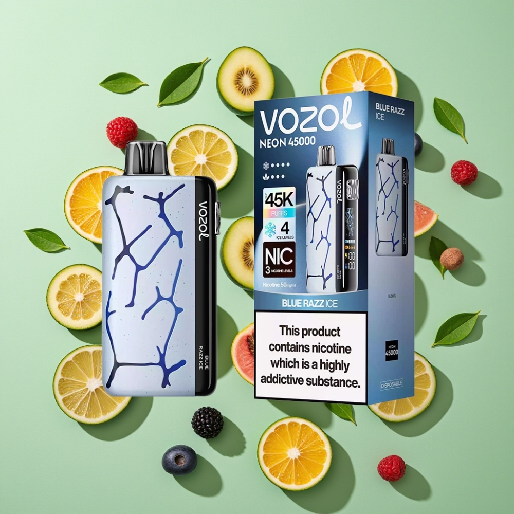 Vozol Neon 45K 45000 Puffs 20ml Mesh Coil Wegwerp Vape Blauwe Framboos IJs
