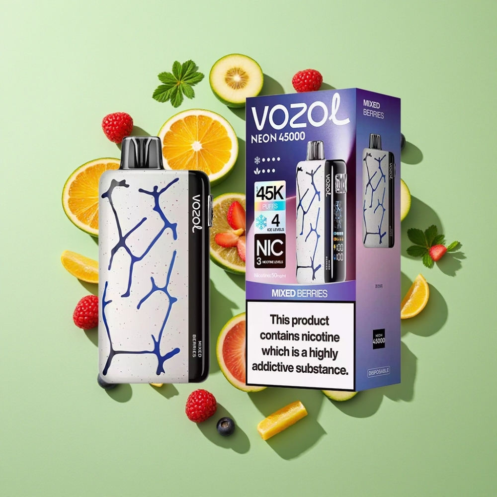 Vozol Neon 45K 45000 Puffs Herlaadbare Wegwerp Vape Met Aanpasbare Luchtstroom En Ijsmodus Mixed Berries