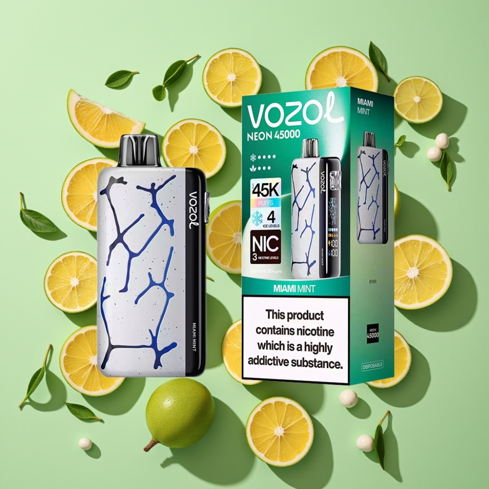 Vozol Neon 45K 45000 Puffs Herlaadbare Wegwerp Vape Met Miami Munt & Ajusteerbare Airflow
