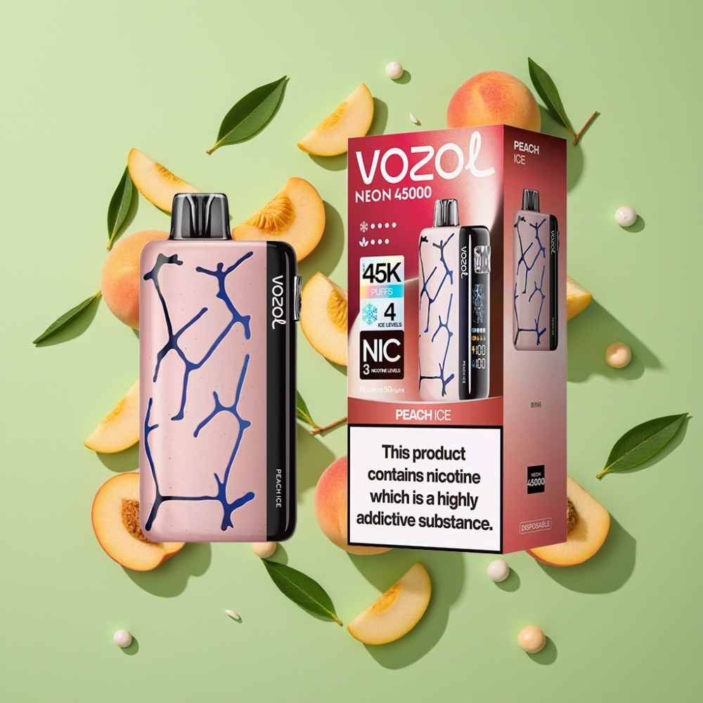Vozol Neon 45K 45000 Puffs Herlaadbare Wegwerp Vape met Peach Ice en Mesh Coil