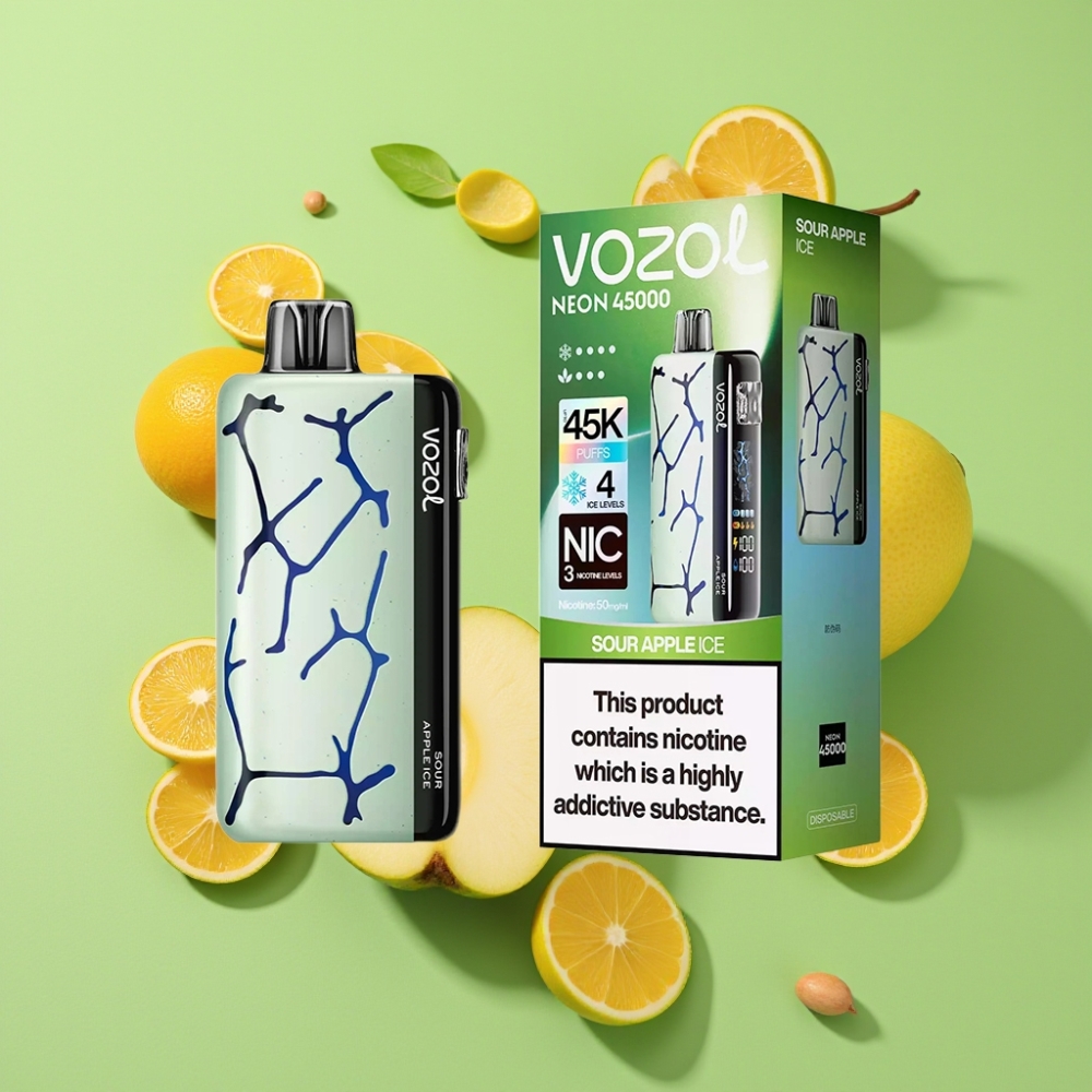 Vozol Neon 45K 45000 Puffs Verstelbare Ijs & Luchtstroom Wegwerp Vape Zure Appel Ijs