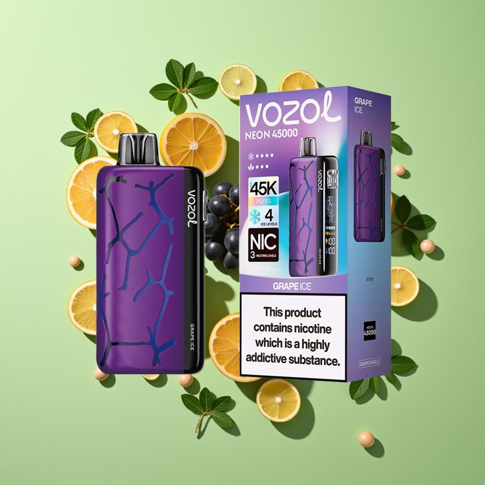 Vozol Neon 45K 45000 Puffs Wegwerp Vape Druiven IJs Met Aanpasbare Luchtstroom En IJs