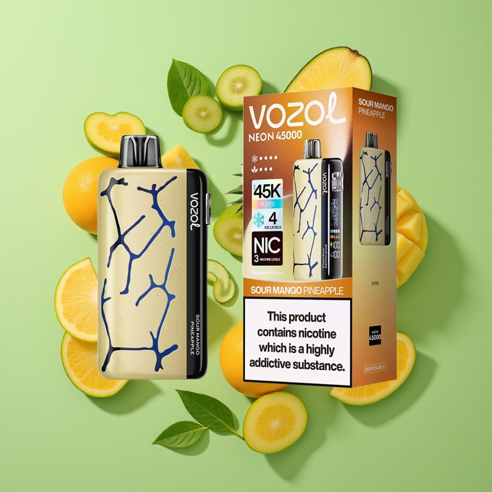 Vozol Neon 45K 45000 Puffs Wegwerp Vape Zure Mango Ananas 20ml 800mAh Mesh Coil