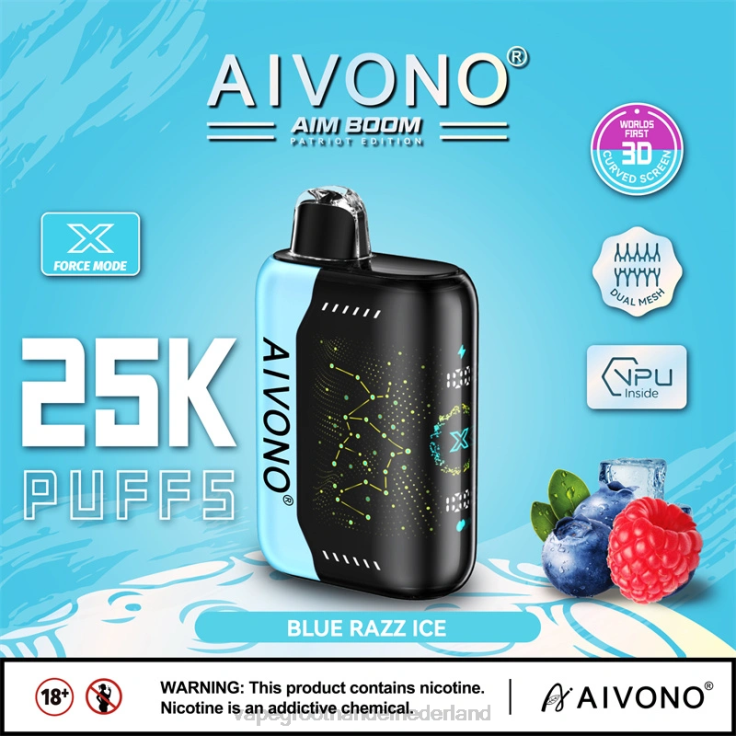 Aivono AIM BOOM 25000 blauw razz-ijs - TZFB4345 Vape Groothandel Nederland