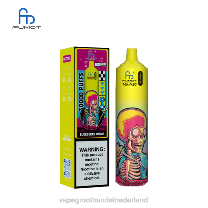 Vape Bestseller BJ2F4 bosbessen op ijs Fumot Tornado 30k muziek