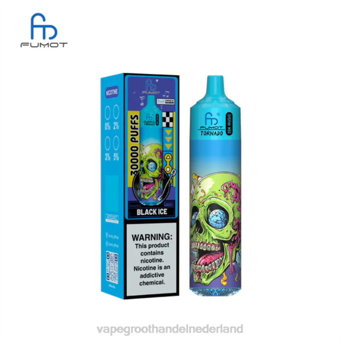 Vape Groothandel Amersfoort BJ2F2 zwart ijs Fumot Tornado 30k muziek