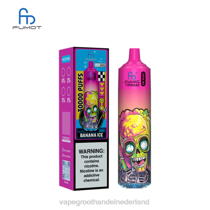 Vape Groothandel Nederland BJ2F1 bananen ijs Fumot Tornado 30k muziek