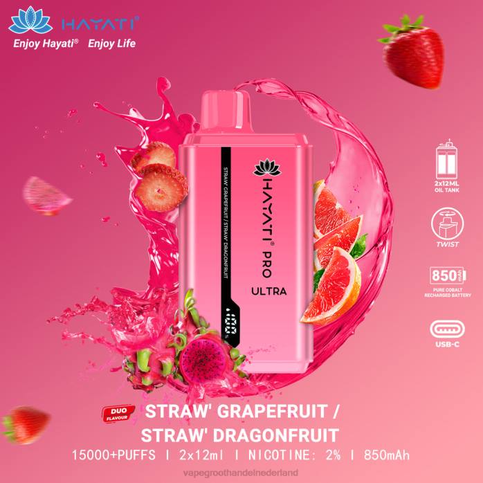 2NRV231 aardbei-grapefruit/aardbei-drakenfruit - wegwerpbaar Vape Hayati Pro Ultra