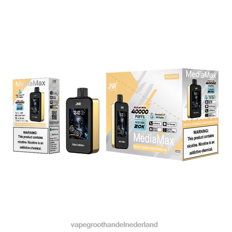 perzik-mango-watermeloen- Vape Amsterdam JNR MediaMax 40k trekje 8LT2D15