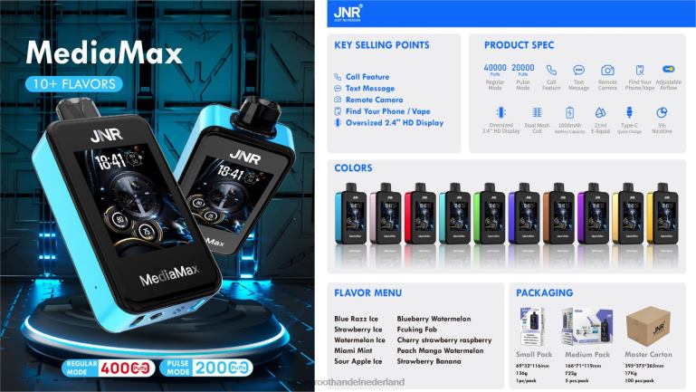 zuur appelijs- groothandel Vape wegwerp JNR MediaMax 40k trekje 8LT2D20