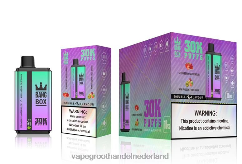 Bang Box 30.000 soesjes dubbele smaken 2HL2X70 - Vape Groothandel Amersfoort aardbei-watermeloen & kiwi-passievrucht-guave