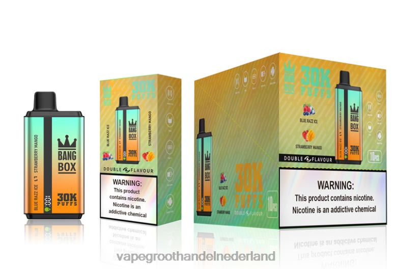 Bang Box 30.000 soesjes dubbele smaken 2HL2X73 - Vape Groothandel Inkoop blauw razz-ijs en aardbei-mango