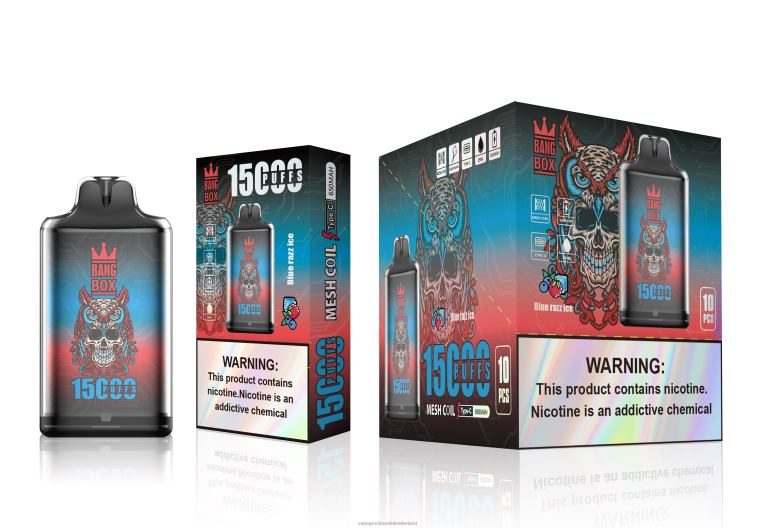 Bang Box s1-15000 trekjes 2HL2X108 - Vape Groothandel Inkoop blauw razz-ijs