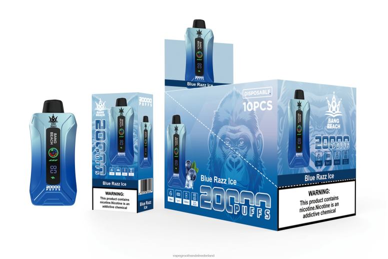 Bang Beach 20.000 trekjes slimme schermvape 2HL2X11 - Vape Groothandel Nederland blauw razz-ijs