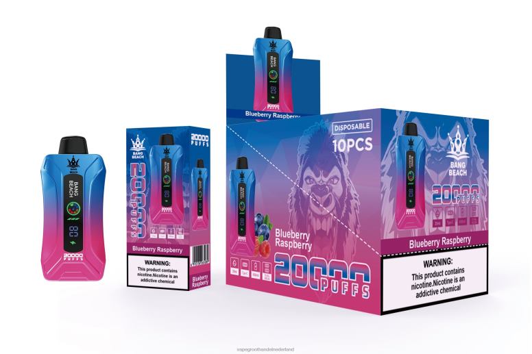 Bang Beach 20.000 trekjes slimme schermvape 2HL2X12 - Vape Groothandel Amersfoort bosbes framboos