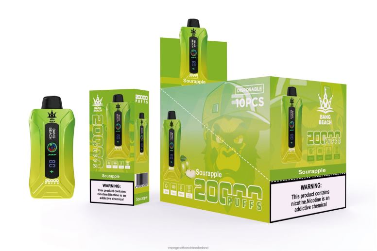 Bang Beach 20.000 trekjes slimme schermvape 2HL2X1 - Vape Groothandel Nederland zure appel