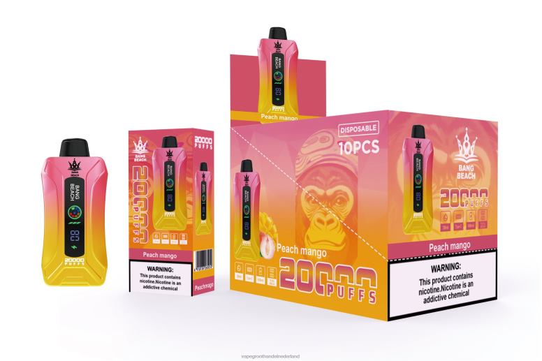Bang Beach 20.000 trekjes slimme schermvape 2HL2X2 - Vape Groothandel Amersfoort perzik-mango