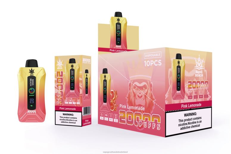 Bang Beach 20.000 trekjes slimme schermvape 2HL2X4 - Vape Bestseller roze limonade