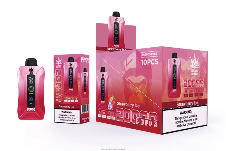 Bang Beach 20.000 trekjes slimme schermvape 2HL2X6 - Vape Groothandel Nederland aardbeien ijs