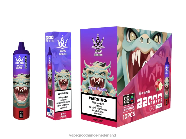 Bang Beach 22000 trekjes slim scherm 2HL2X13 - Groothandel Vape Wegwerp zure appel